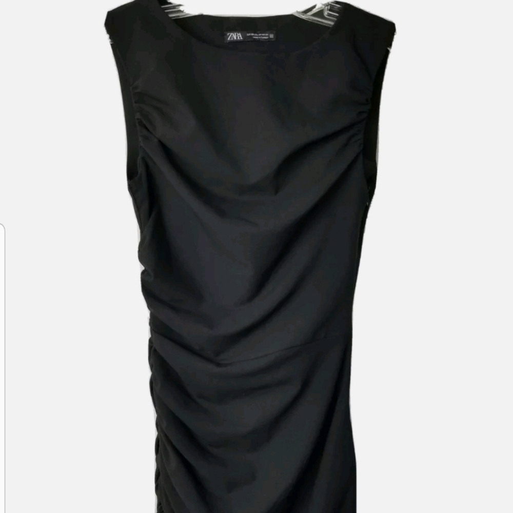 Zara Black Ruched Sides Sleeveless Bodycon Mini Dress Size XS - Picture 5 of 14